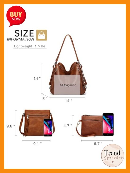 Convertible Backpack Hobo Bag Tote Satchel Set 3pcs Vegan Leather Purse main image 5